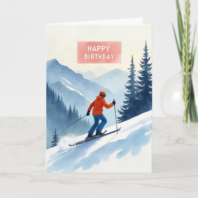 Winter-Ski-Geburtstagskarte Karte (Vorderseite)