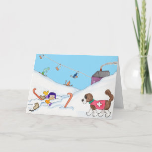 Winter - Ski-Rettung Feiertagskarte