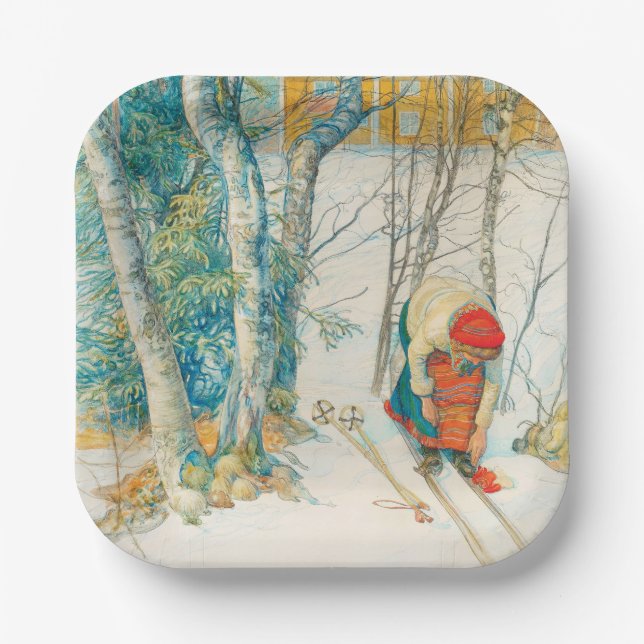 Winter Ski von Carl Larsson Pappteller (Vorderseite)