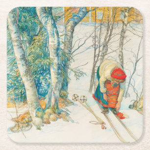 Winter Ski von Carl Larsson Rechteckiger Pappuntersetzer