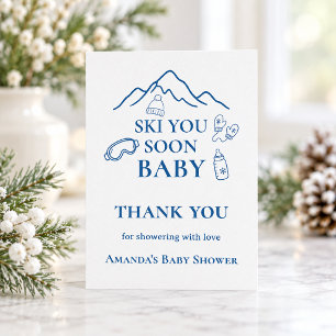 Winter Ski You Soon Blue Boy Baby Shower Dankeskarte