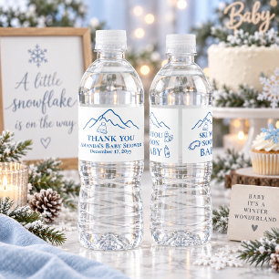 Winter Ski You Soon Blue Boy Baby Shower Wasserflaschenetikett