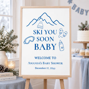Winter Ski You Soon Blue Boy Baby Shower Willkomme Poster