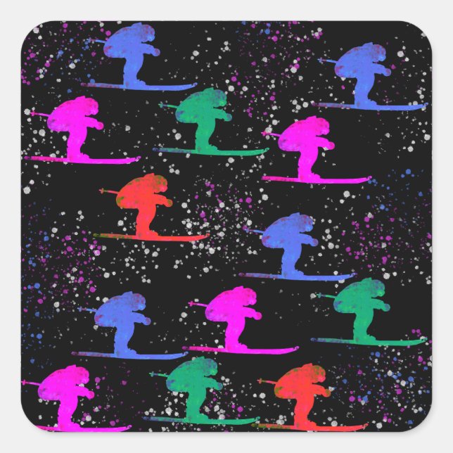 WINTER SKIER QUADRATISCHER AUFKLEBER (Vorderseite)