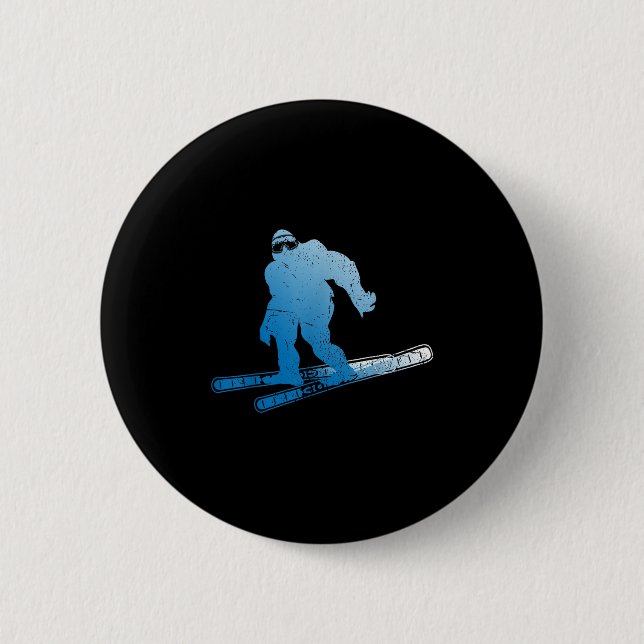 Winter Skifahren Sasquatch Ski Kryptid Kryptozoolo Button (Vorderseite)