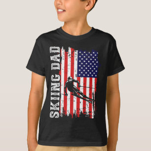 Winter Skifahrer Vater Für Liebhaber Ski USA Flagg T-Shirt