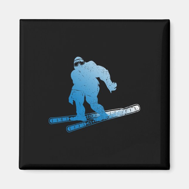 Winter-Skiing Sasquatch-Ski-Kryptid-Kryptozoologie Magnet (Vorne)