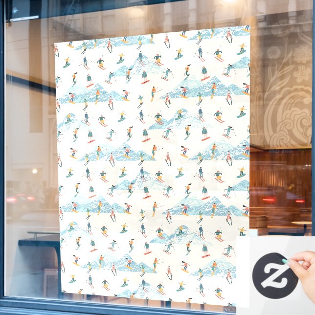 Winter Skiing Snow Mountains Pattern Ski Shop Larg Fensteraufkleber (Café-Fenster)