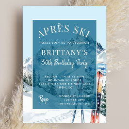 Winter Skiing Watercolor Apres Ski Birthday Party Einladung