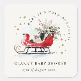 Winter Sleigh Its Cold Outside Neutral Baby Shower Quadratischer Aufkleber