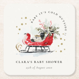 Winter Sleigh Its Cold Outside Neutral Baby Shower Rechteckiger Pappuntersetzer