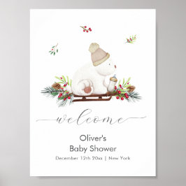 Winter Sleigh Polar Bear Baby Shower Welcome Poster