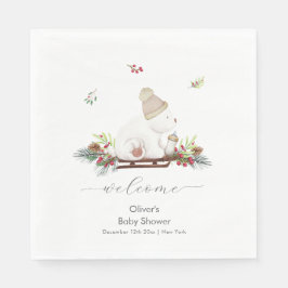 Winter Sleigh Polar Bear Baby Shower Welcome Serviette