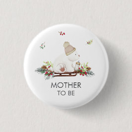 Winter Sleigh Polar Bear Mother To Be Baby Shower Button