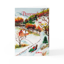 Winter Sleigh Ride Mountain Christmas Watercolor