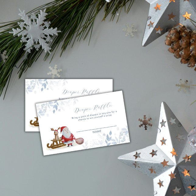 Winter Sleigh Santa Diaper Raffle Baby Shower  Begleitkarte (Winter Sleigh Santa Diaper Raffle Baby Shower Enclosure Card)