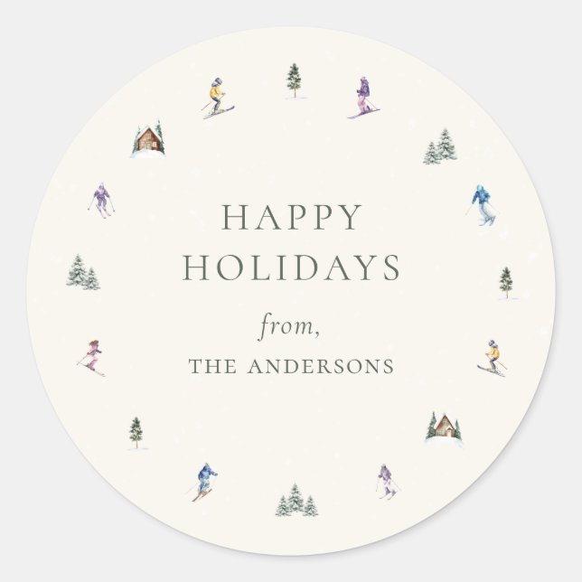 WINTER SLOPES Holiday Runder Aufkleber (Vorderseite)