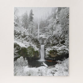 Winter Snow at Multnomah Falls in Oregon Jigsaw Pu Puzzle
