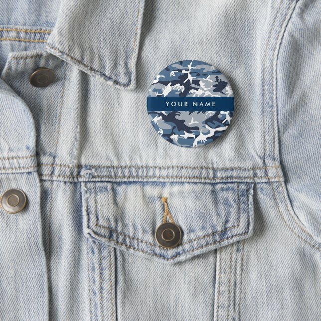 Winter Snow Blue Camouflage Ihr Name Personalisier Button (Beispiel)