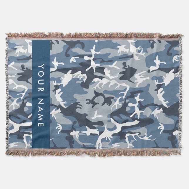 Winter Snow Blue Camouflage Ihr Name Personalisier Decke (Vorderseite)