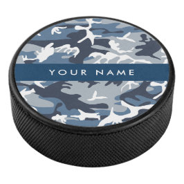 Winter Snow Blue Camouflage Ihr Name Personalisier Eishockey Puck