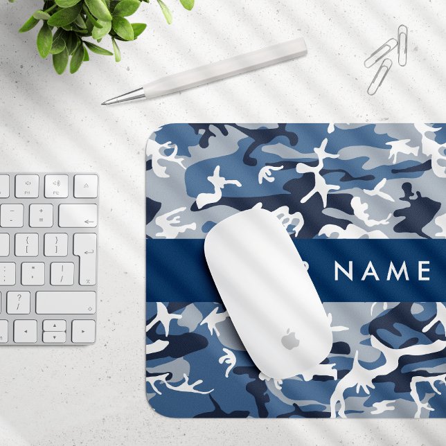 Winter Snow Blue Camouflage Ihr Name Personalisier Mousepad (Von Creator hochgeladen)