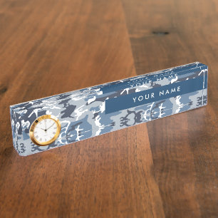 Winter Snow Blue Camouflage Ihr Name Personalisier Namensplakette