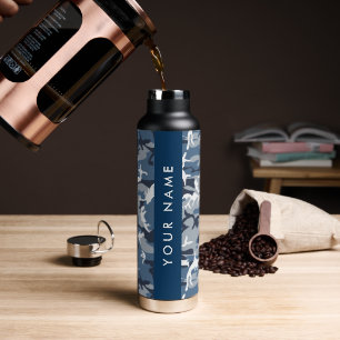 Winter Snow Blue Camouflage Ihr Name Personalisier Trinkflasche