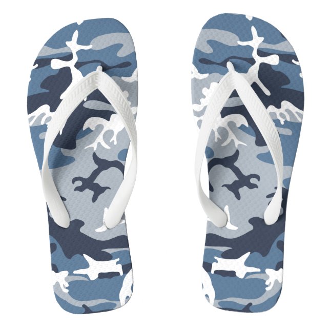 Winter Snow Blue Camouflage, Militär, Armee Flip Flops (Fußbett)