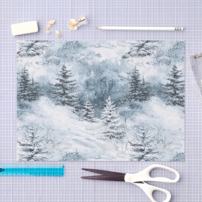 Winter Snow Blue White Christmas Pine Trees  Seidenpapier (Handwerk)