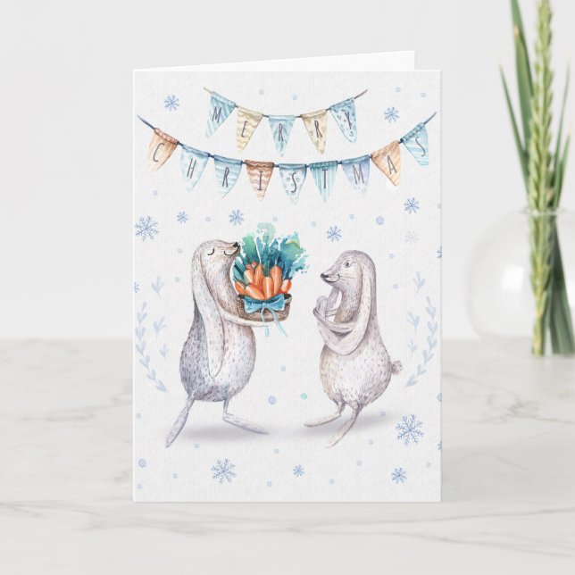 Winter Snow Bunnies Frohe Weihnachten (Vorderseite)