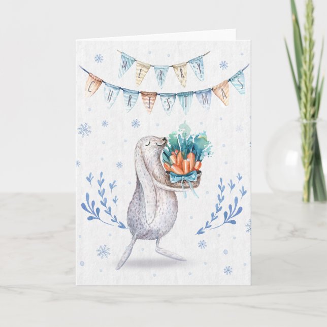 Winter Snow Bunny Frohe Weihnachten (Vorderseite)