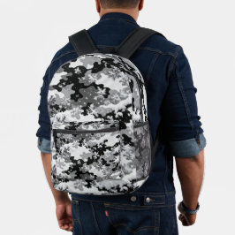 Winter Snow Camo Backpack – Black & White Frosted  Bedruckter Rucksack
