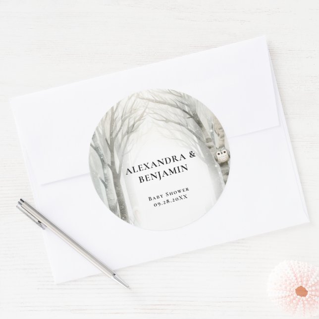 Winter Snow Cute Woodland Animals Coed Baby Shower Runder Aufkleber (Umschlag)