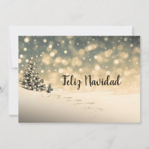 Winter Snow Evergreen Tree Feliz Navidad Card Feiertagskarte