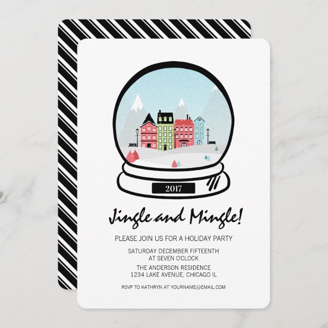 Winter Snow Globe Jingle Mingle Urlaubsparty Card Einladung (Vorne/Hinten)