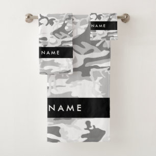 Winter Snow Gray Camouflage Ihr Name personalisier Badhandtuch Set