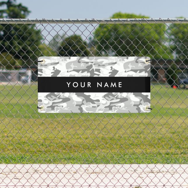 Winter Snow Gray Camouflage Ihr Name personalisier Banner (Insitu)