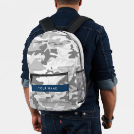 Winter Snow Gray Camouflage Ihr Name personalisier Bedruckter Rucksack