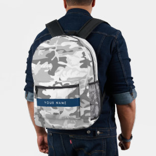 Winter Snow Gray Camouflage Ihr Name personalisier Bedruckter Rucksack