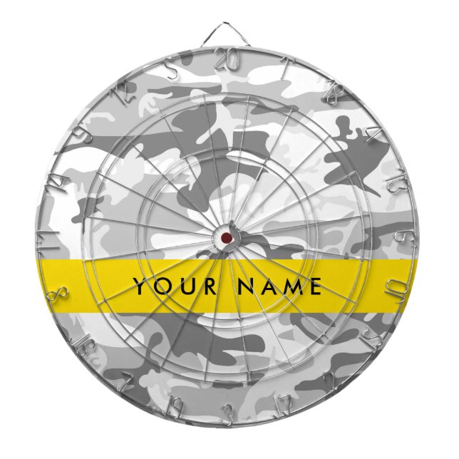 Winter Snow Gray Camouflage Ihr Name personalisier Dartscheibe (vorne)