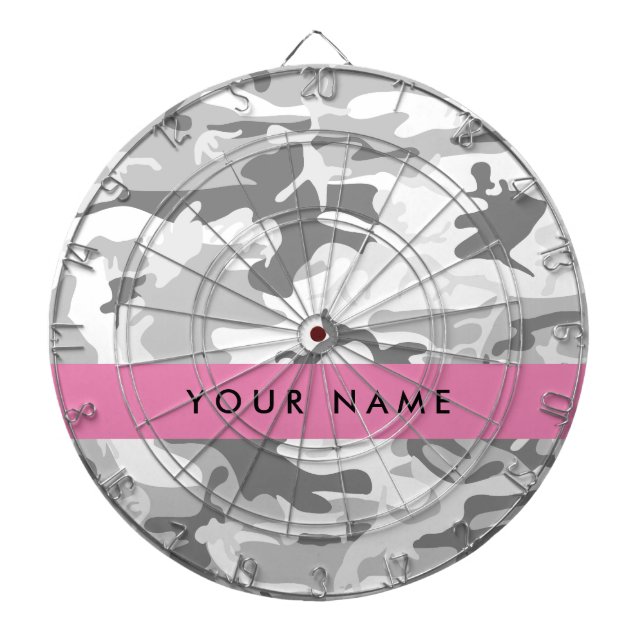 Winter Snow Gray Camouflage Ihr Name personalisier Dartscheibe (vorne)