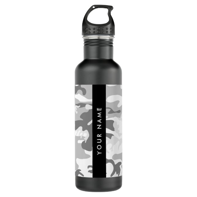 Winter Snow Gray Camouflage Ihr Name personalisier Edelstahlflasche (Vorderseite)
