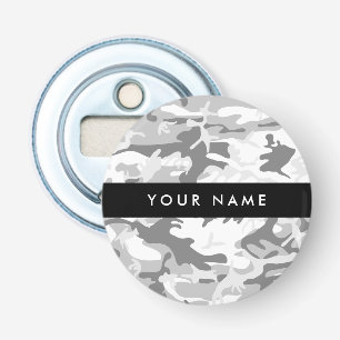 Winter Snow Gray Camouflage Ihr Name personalisier Flaschenöffner