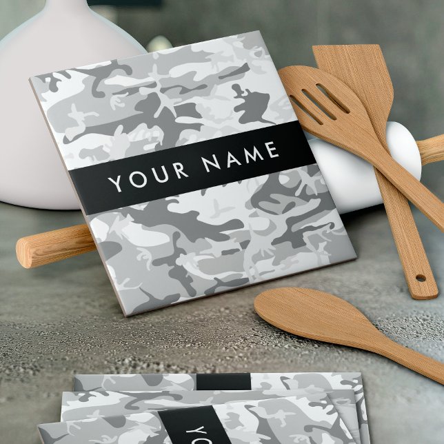Winter Snow Gray Camouflage Ihr Name personalisier Fliese (Von Creator hochgeladen)
