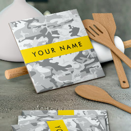 Winter Snow Gray Camouflage Ihr Name personalisier Fliese