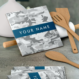 Winter Snow Gray Camouflage Ihr Name personalisier Fliese