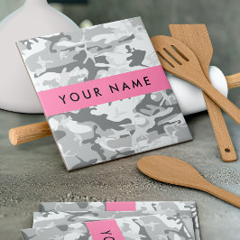 Winter Snow Gray Camouflage Ihr Name personalisier Fliese