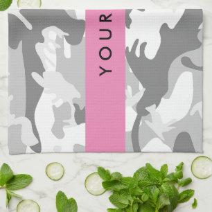 Winter Snow Gray Camouflage Ihr Name personalisier Geschirrtuch
