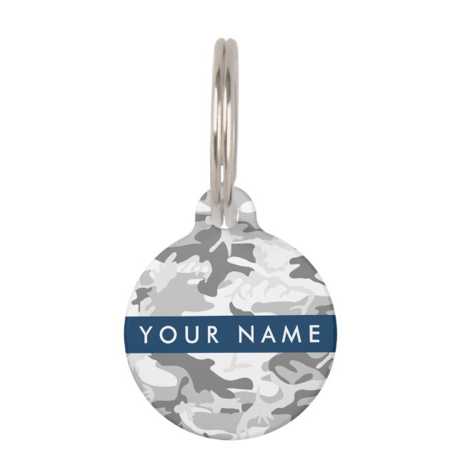 Winter Snow Gray Camouflage Ihr Name personalisier Haustiermarke (Vorderseite)